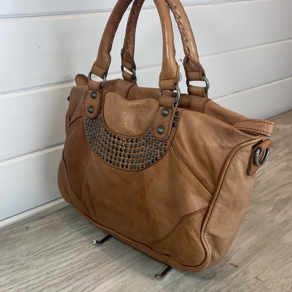 Liebeskind Berlin Esther Vintage Studded Satchel Tan Leather Vachetta Handbag - Picture 4 of 12